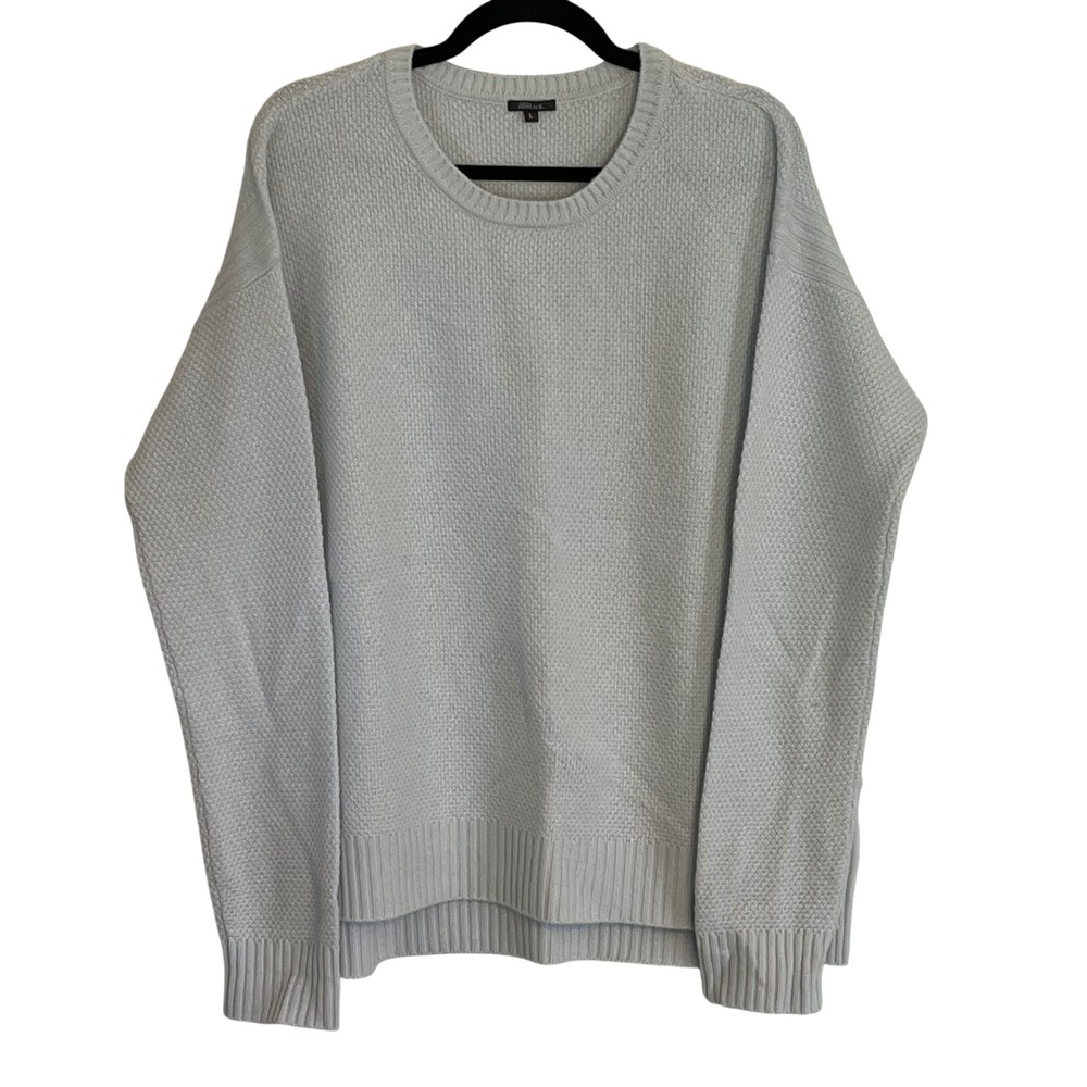Pure Amici 100% Cashmere Waffle Knit Sweater Light Grey Crew Neck Large High Low
